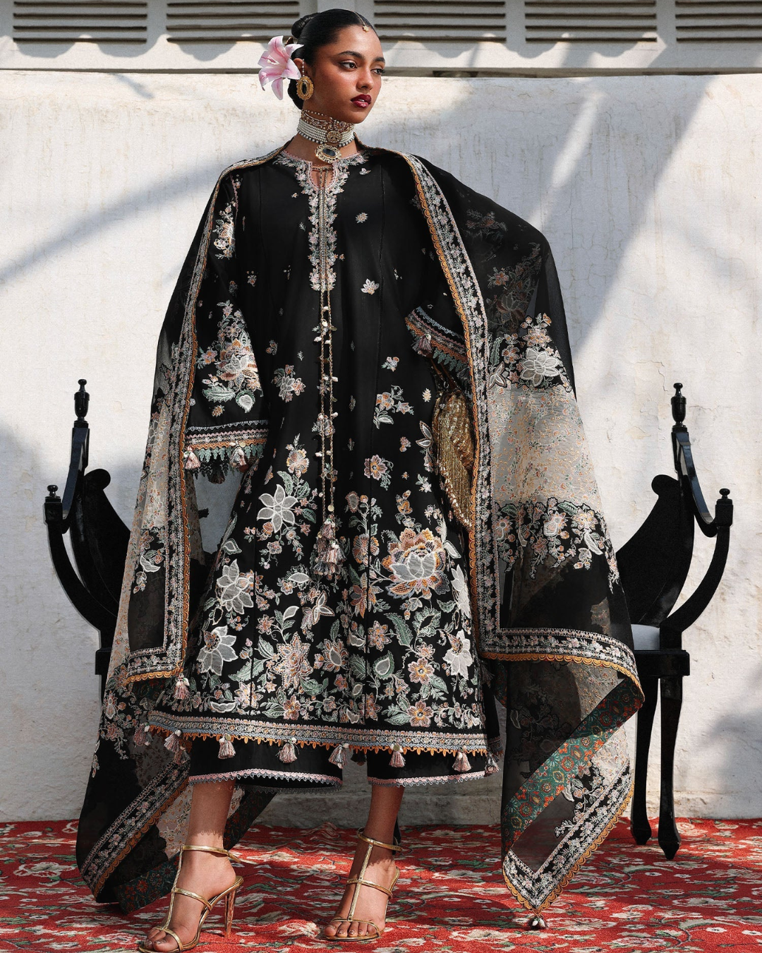 3 Piece Suit Stitched Embroidered KALABAGH Luxury Lawn '26 by Hussain Rehar Eid Edit SABLE-D#89