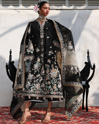 3 Piece Suit Stitched Embroidered KALABAGH Luxury Lawn '26 by Hussain Rehar Eid Edit SABLE-D#89