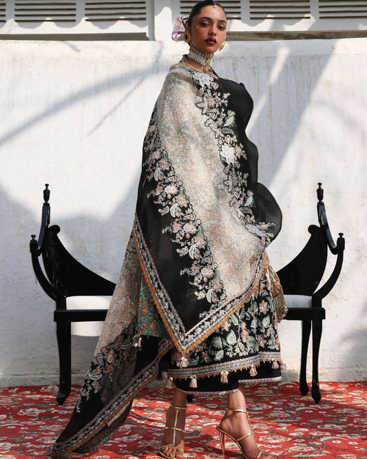 3 Piece Suit Stitched Embroidered KALABAGH Luxury Lawn '26 by Hussain Rehar Eid Edit SABLE-D#89