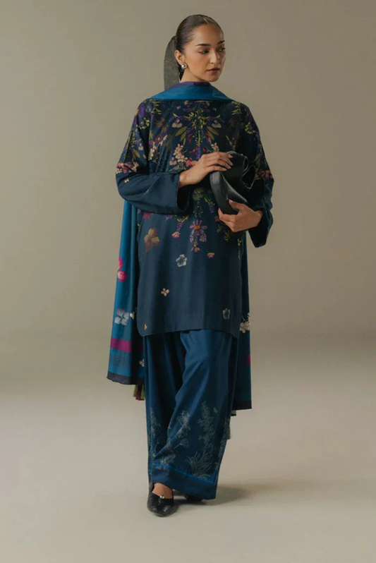 3 Piece Suit Stitched Printed Linen Drop Five Coco By Zara Shahjahan Morning Echo-8A