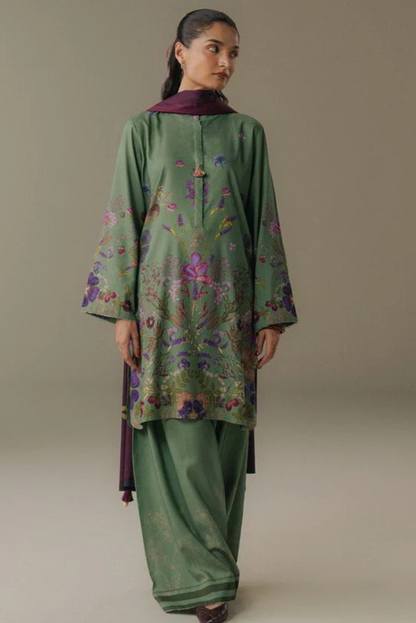 3 Piece Suit Stitched Printed Linen Drop Five Coco By Zara Shahjahan Morning Echo-8B
