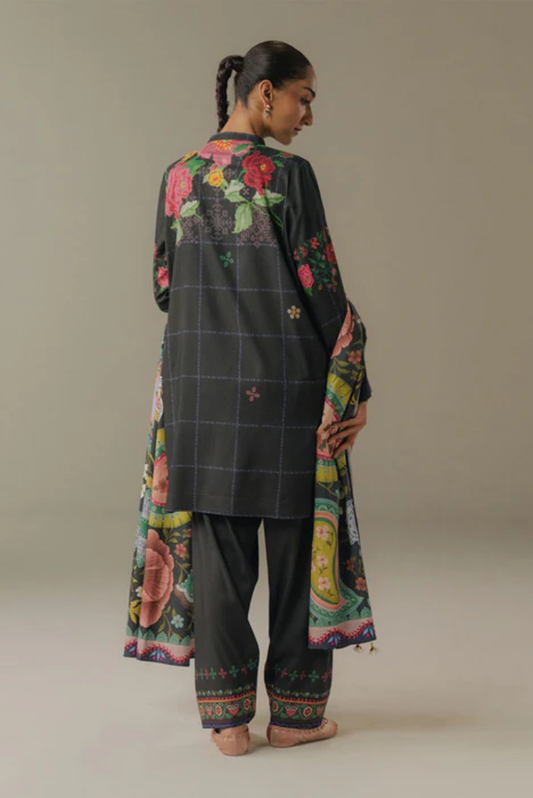3 Piece Suit Stitched Printed Linen Drop Five Coco By Zara Shahjahan Olive Hour-5A