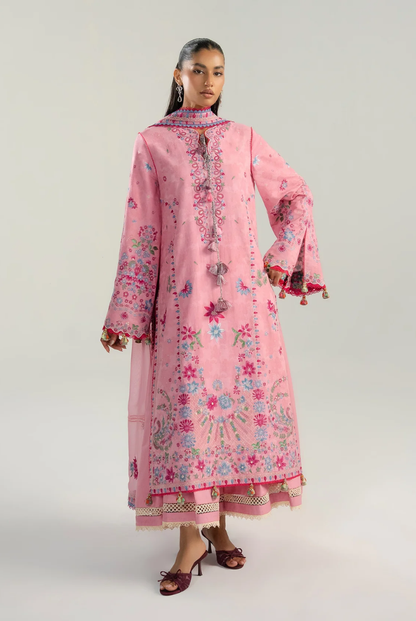 Zan by Hussain Rehar 3 Piece Suit Stitched Luxury Lawn Festive Collection'26-PEMBE