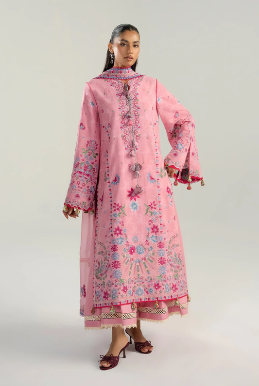 Zan by Hussain Rehar 3 Piece Suit Stitched Luxury Lawn Festive Collection'26-PEMBE