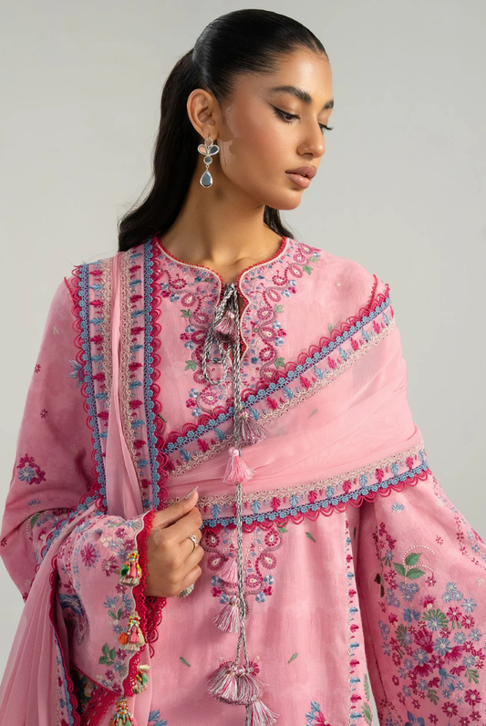 Zan by Hussain Rehar 3 Piece Suit Stitched Luxury Lawn Festive Collection'26-PEMBE