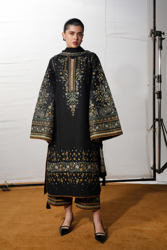 Hussain Rehar Jugnu – Stitched 3 Piece Embroidered Chiffon Suit-RANI