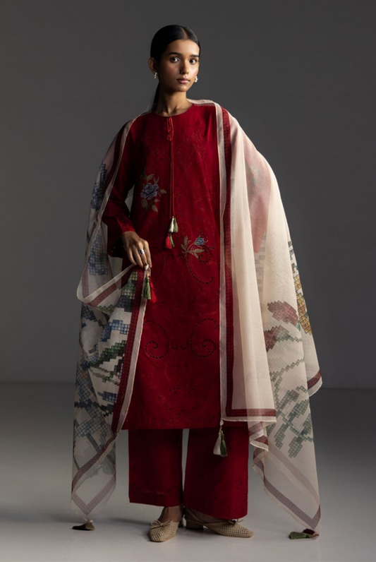 3 Piece Suit Stitched Embroidered Lawn Coco By Zara Shahjahan Lawn’26 SUNE-10A