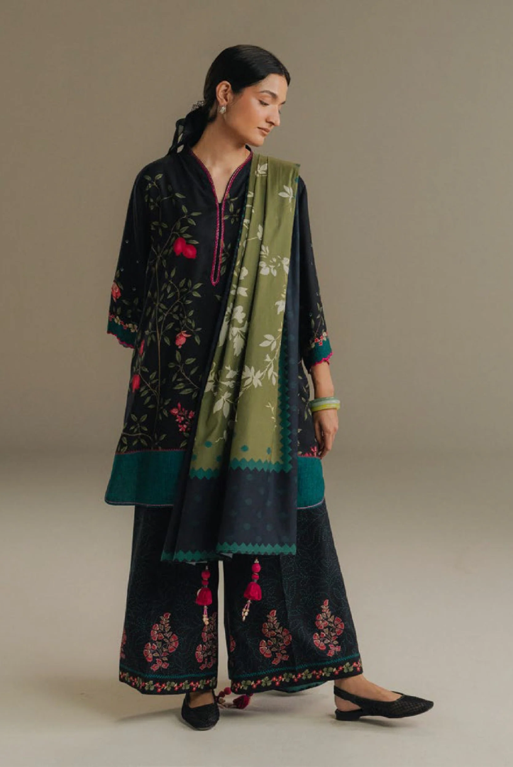 3 Piece Suit Stitched Printed Linen Drop Five Coco By Zara Shahjahan Sienna Field-4A