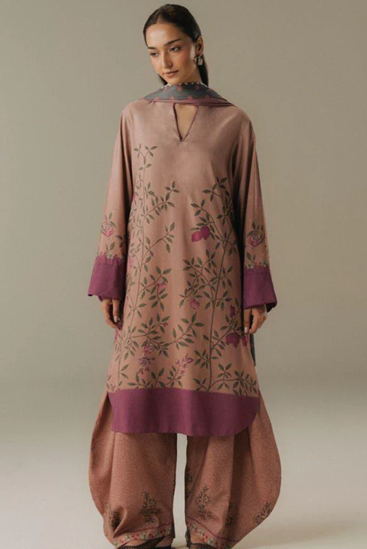 3 Piece Suit Stitched Printed Linen Drop Five Coco By Zara Shahjahan Sienna Field-4B
