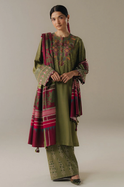 3 Piece Suit Stitched Printed Linen Drop Five Coco By Zara Shahjahan Terracotta Sky-9A