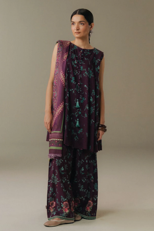 3 Piece Suit Stitched Printed Linen Drop Five Coco By Zara Shahjahan Wild Fern-2B
