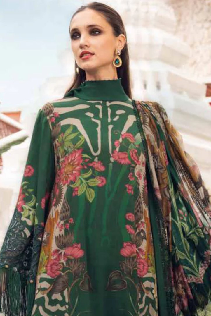 3 Piece Stitched Printed Linen Suit Maria B M Prints Winter Collection MBMP