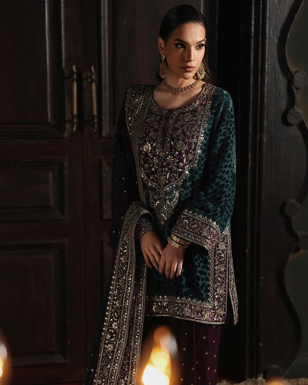 Charizma Signora Vol-II - Stitched Plachi Velvet 3-Pc - Deep Teal (CVT5-09)