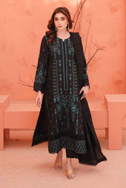 3 Piece Stitched Embroidered Dhanak Suit with Velvet Jacquard Shawl | Vihana by Johra JW