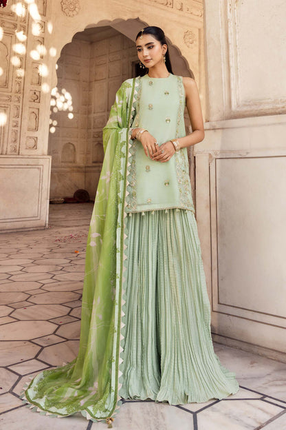 3 Pc Stitched Embroidered Silk Cotton Net Suit