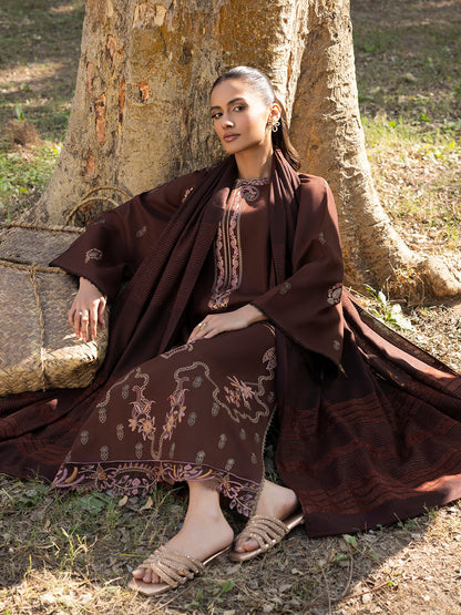 3 PC - Mystique by Sanam Saeed - Stitched Luxury Collection - Chocolate Brown (Article-08)