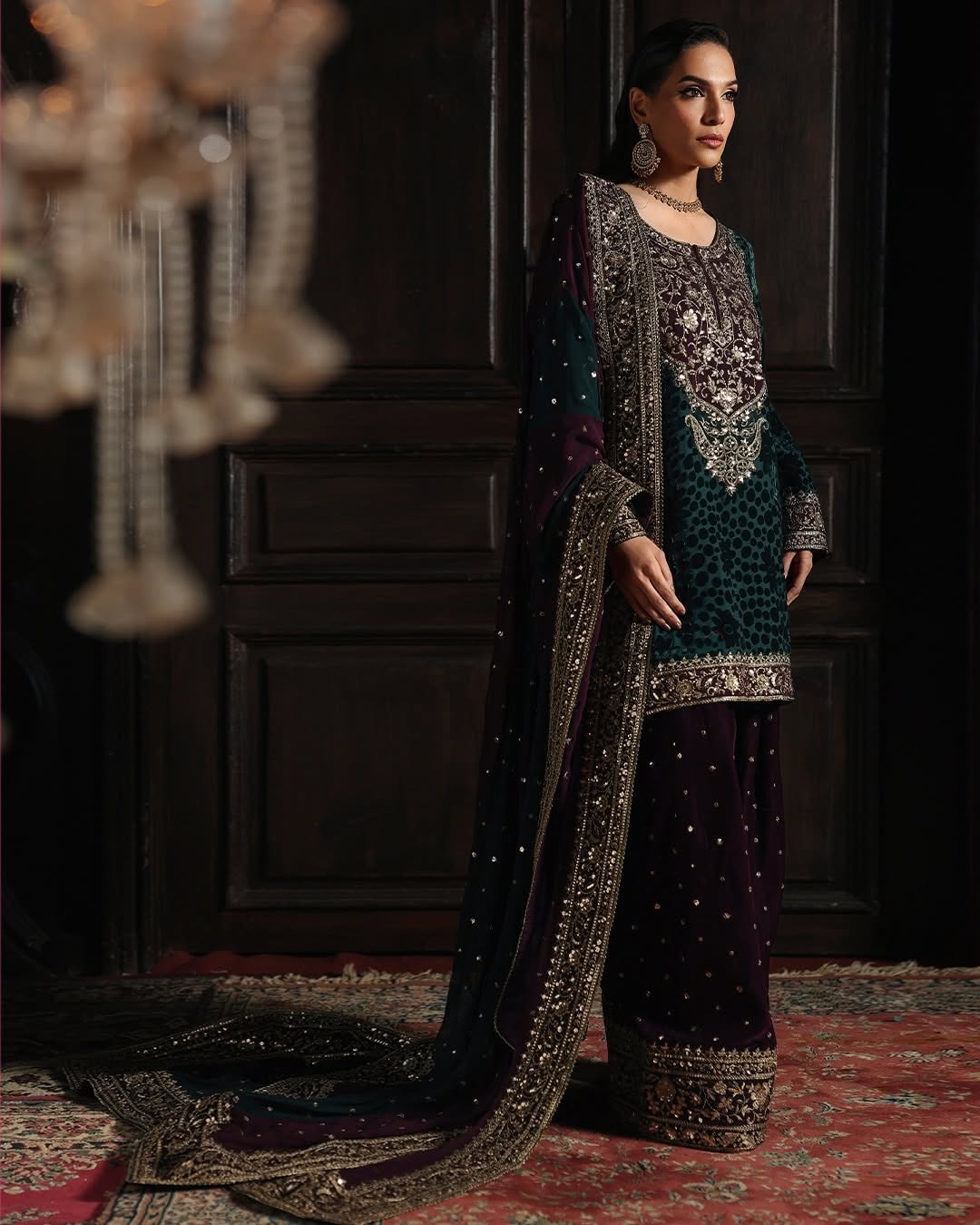 Charizma Signora Vol-II - Stitched Plachi Velvet 3-Pc - Deep Teal (CVT5-09)