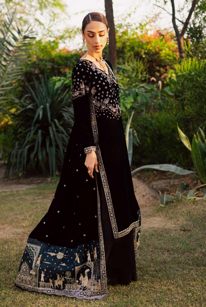 3 Piece Stitched Embroidered Velvet Suit with Shawl | Luxury Wedding Wear MAYA by Nureh
