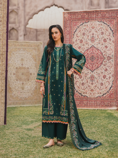 3 PC - Eshaisha Winter '25 - Stitched Slub Khaddar - Dark Green