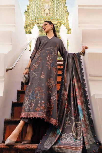 3 Piece Stitched Printed Linen Suit Maria B MPrints Winter Collection MBMP