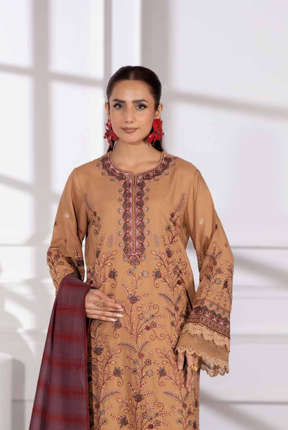 3 Piece Stitched Embroidered Winter Collection with Jacquard Shawl – Ameeli by Johra