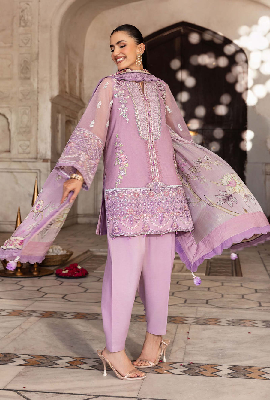 3 Pc Stitched Embroidered Silk Cotton Net Suit