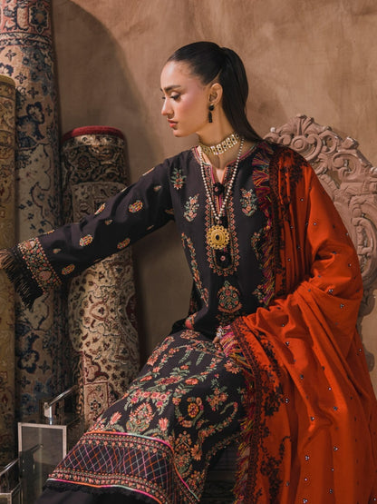 3 PC - Eshaisha Winter '25 - Stitched Slub Khaddar - Black (Embroidered)