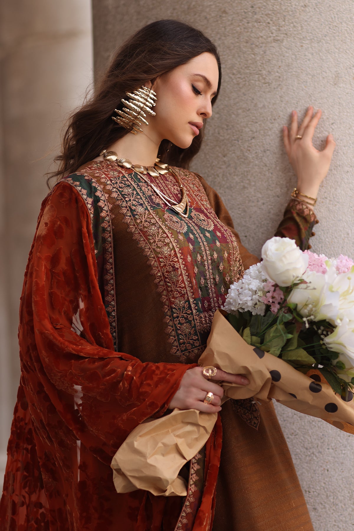 3-pc Stitched Embroidered Dyed Leather Shirt