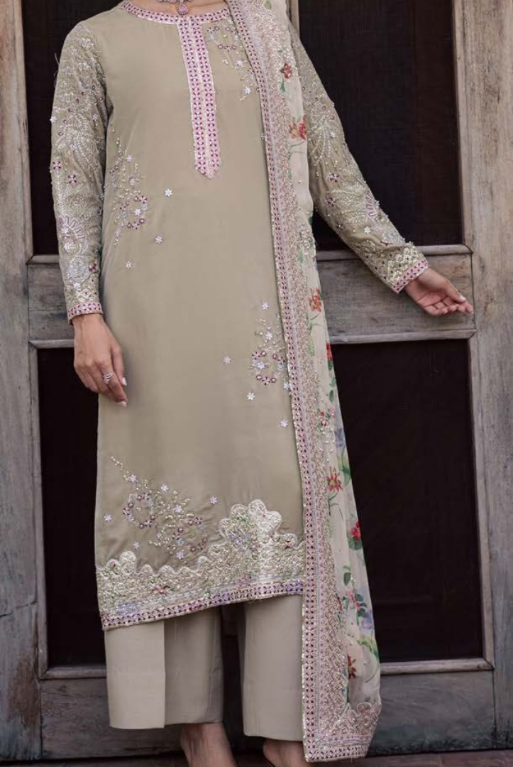 3 Piece Stitched Embroidered Velvet Suit with Shawl | Luxury Wedding Wear MAYA by Nureh