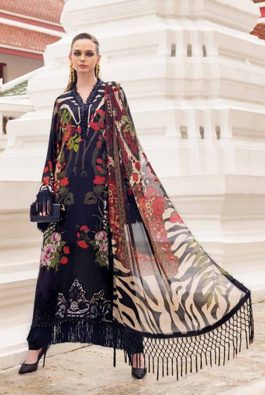 3 Piece Stitched Printed Linen Suit Maria B M Prints Winter Collection MBMP