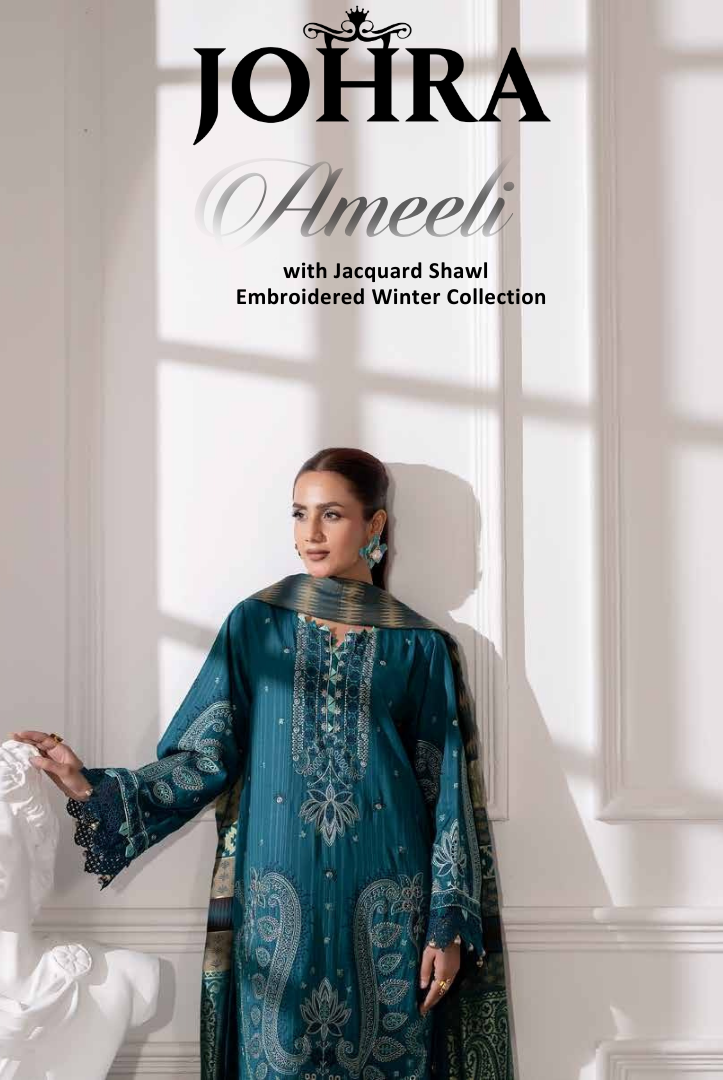 3 Piece Stitched Embroidered Winter Collection with Jacquard Shawl – Ameeli by Johra