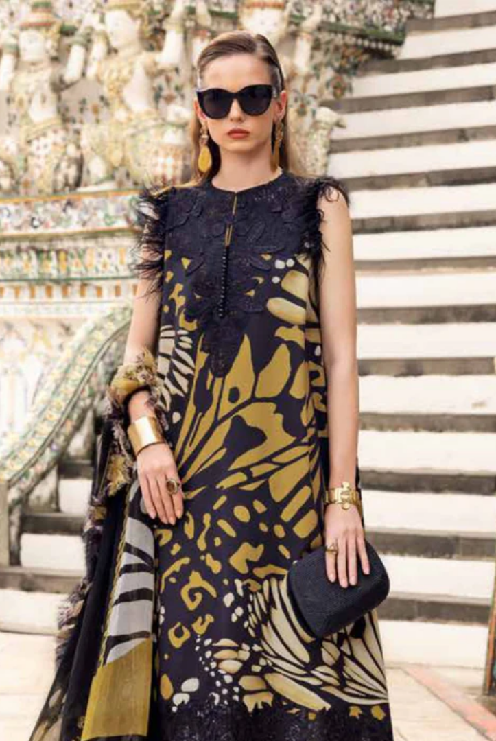 3 Piece Stitched Printed Linen Suit Maria B M Prints Winter Collection MBMP