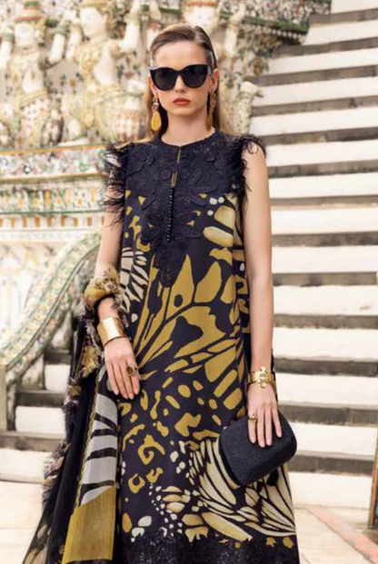 3 Piece Stitched Printed Linen Suit Maria B M Prints Winter Collection MBMP