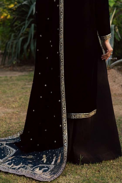3 Piece Stitched Embroidered Velvet Suit with Shawl | Luxury Wedding Wear MAYA by Nureh