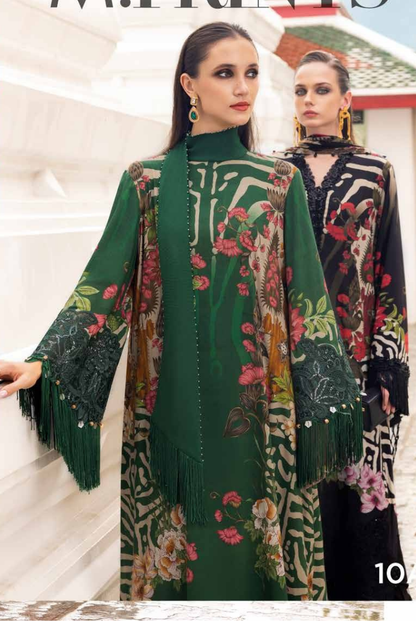 3 Piece Stitched Printed Linen Suit Maria B M Prints Winter Collection MBMP