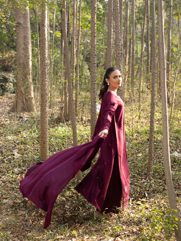 3 PC - Mystique by Sanam Saeed - Stitched Luxury Collection - Deep Maroon (Article-10)