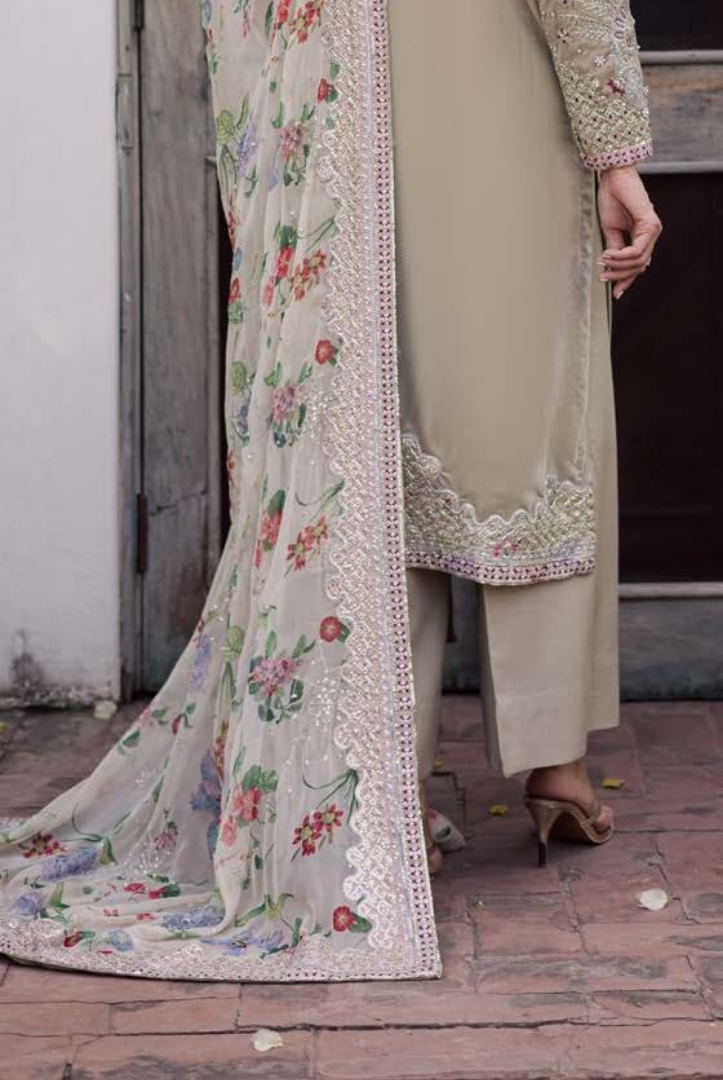 3 Piece Stitched Embroidered Velvet Suit with Shawl | Luxury Wedding Wear MAYA by Nureh