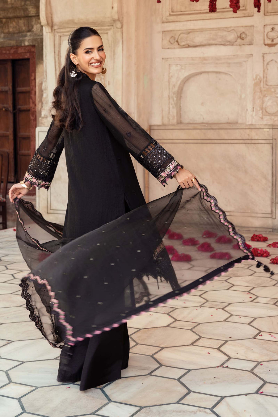 3 Pc Stitched Embroidered Silk Cotton Net Suit