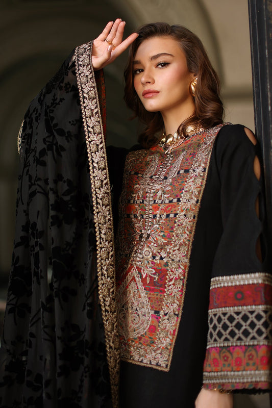 3-pc Stitched Embroidered Dyed Leather Shirt
