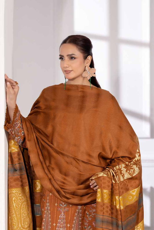 3 Piece Stitched Embroidered Winter Collection with Jacquard Shawl – Ameeli by Johra