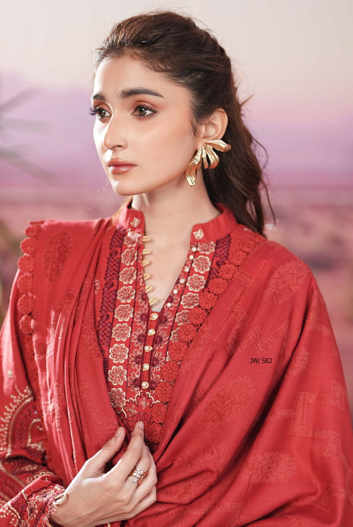 3 Piece Stitched Embroidered Dhanak Suit with Velvet Jacquard Shawl | Vihana by Johra JW