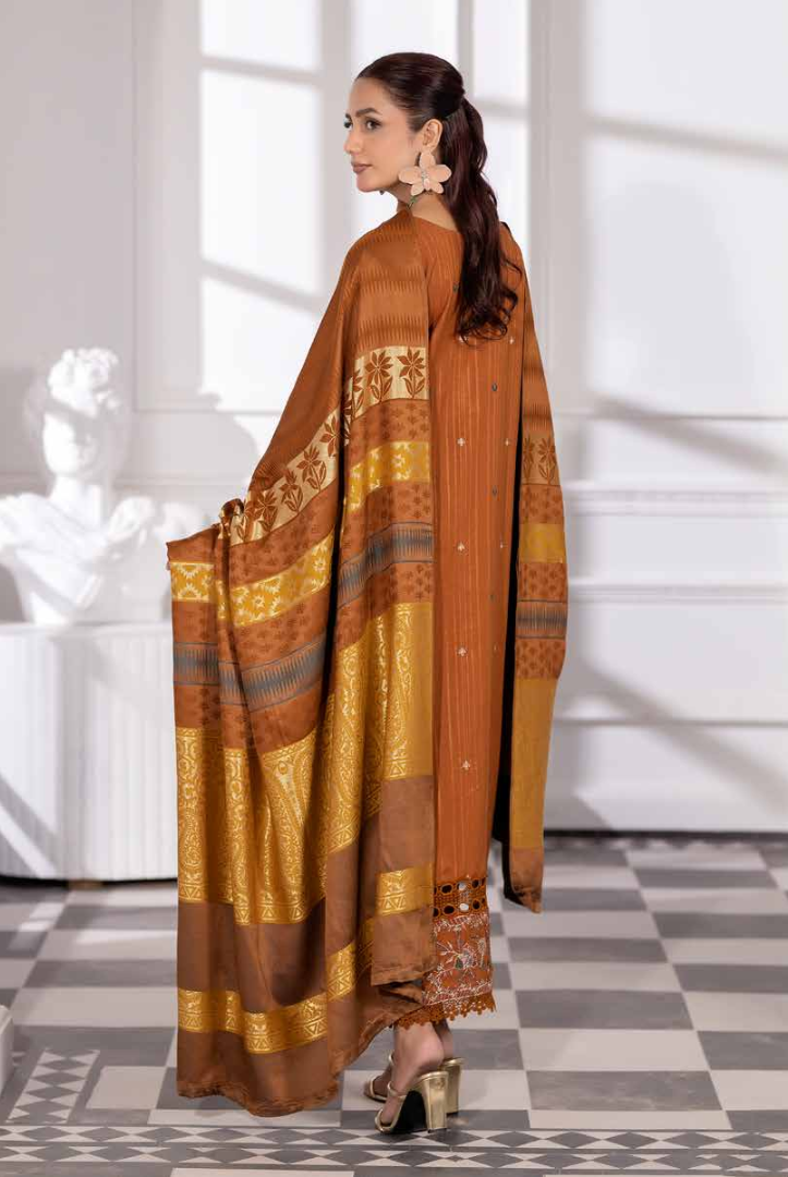 3 Piece Stitched Embroidered Winter Collection with Jacquard Shawl – Ameeli by Johra