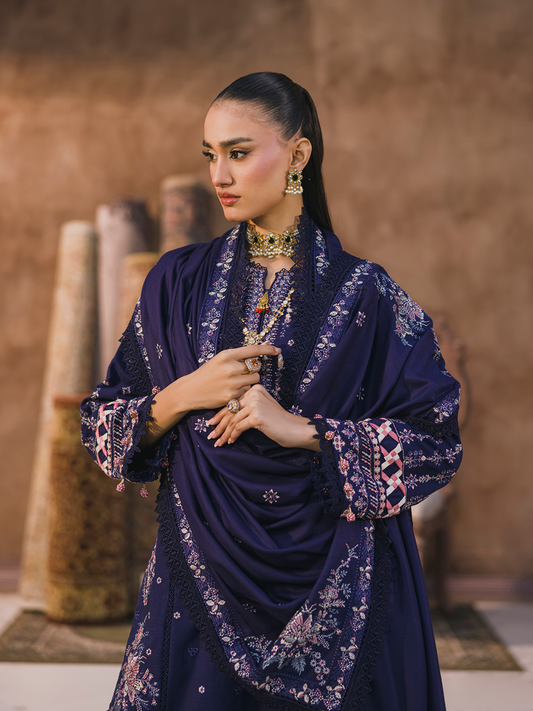 3 PC - Eshaisha Winter '25 - Stitched Slub Dhanak - Navy Blue