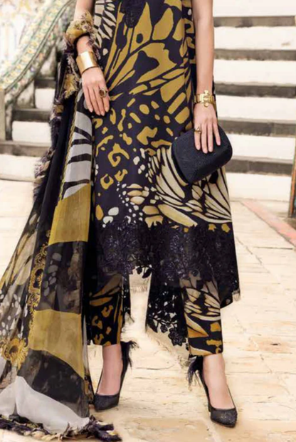 3 Piece Stitched Printed Linen Suit Maria B M Prints Winter Collection MBMP