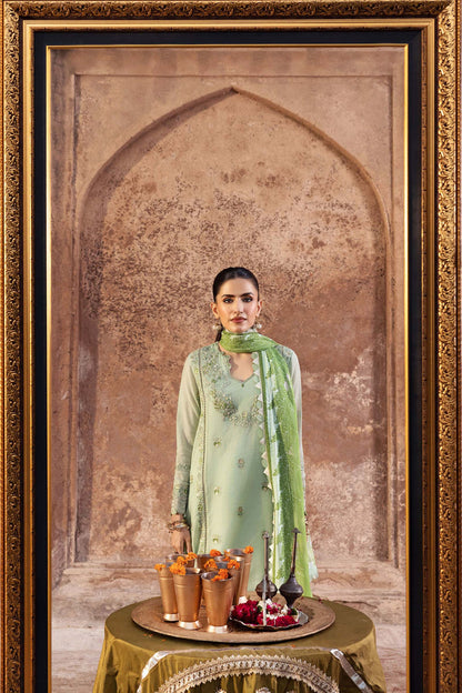 3 Pc Stitched Embroidered Silk Cotton Net Suit