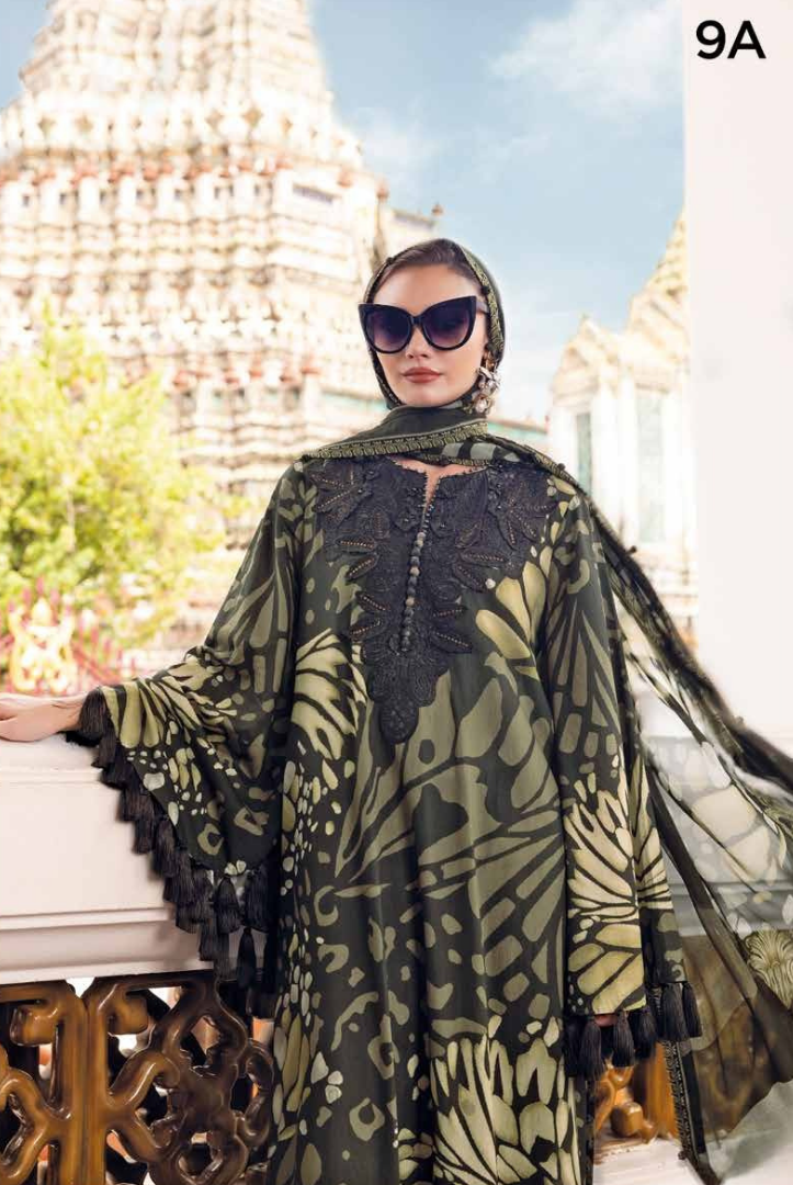 3 Piece Stitched Printed Linen Suit Maria B M Prints Winter Collection MBMP