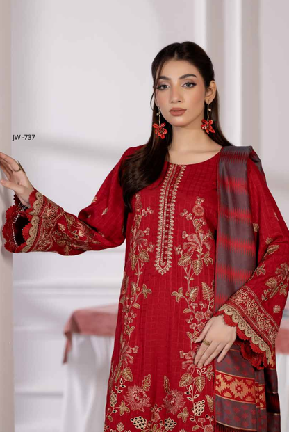 3 Piece Stitched Embroidered Winter Collection with Jacquard Shawl – Ameeli by Johra