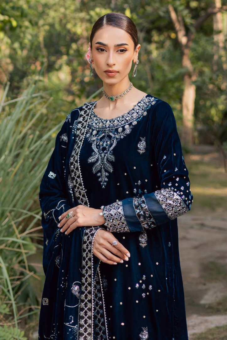 3 Piece Stitched Embroidered Velvet Suit with Shawl | Luxury Wedding Wear MAYA by Nureh