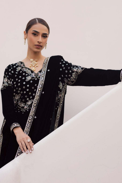 3 Piece Stitched Embroidered Velvet Suit with Shawl | Luxury Wedding Wear MAYA by Nureh