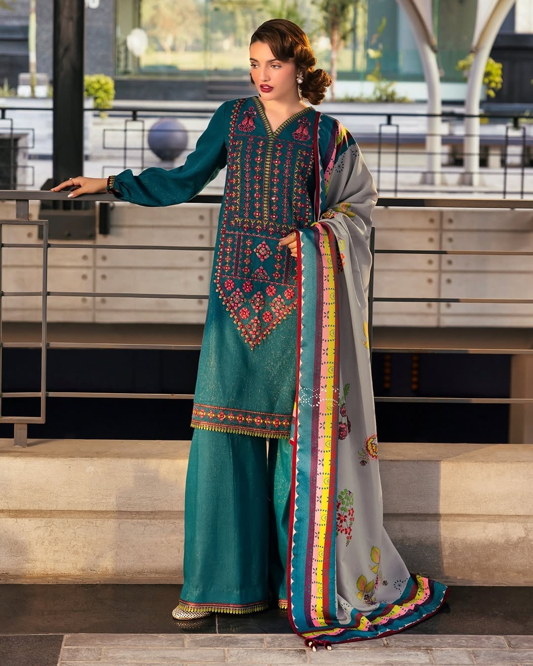 3 PC - Charizma Poshima Vol-IV - Stitched Peach Leather - Teal Green (PSW5-26)